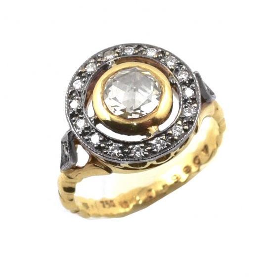 Χειροποίητο Χρυσό Δαχτυλίδι Αντικέ 18 Καρατίων με Διαμάντια | rng183657antq