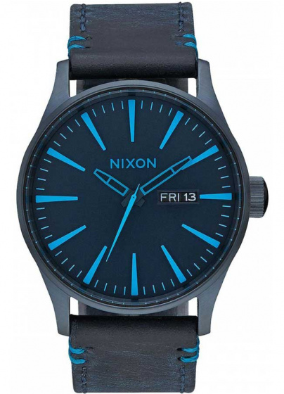 NIXON The Sentry Three Hands 42mm Blue Leather Strap | A105-2224-00