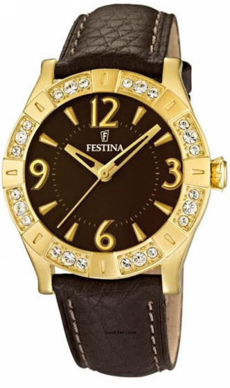 FESTINA Crystals Gold Brown Leather Strap F16580/3